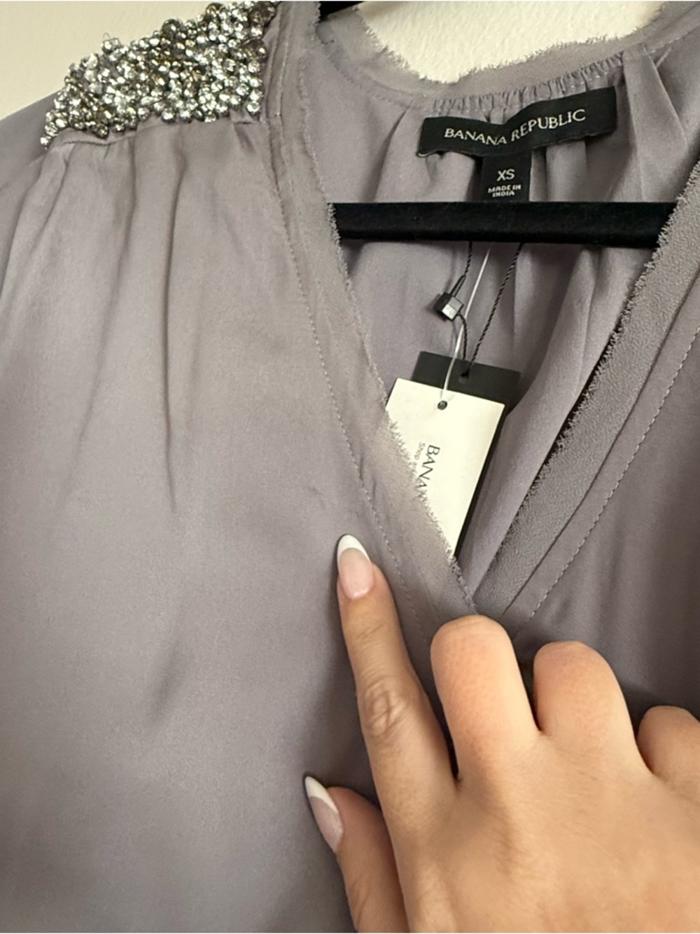 Banana Republic Embellished Shoulder Short Sleeve Wrap Dress in Purplish Gray - Picture 5 of 9